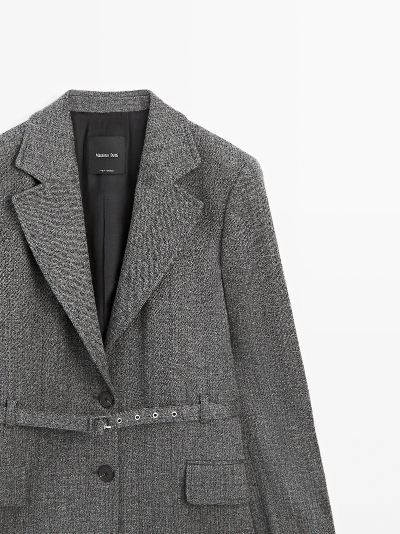 Flecked suit blazer with belt