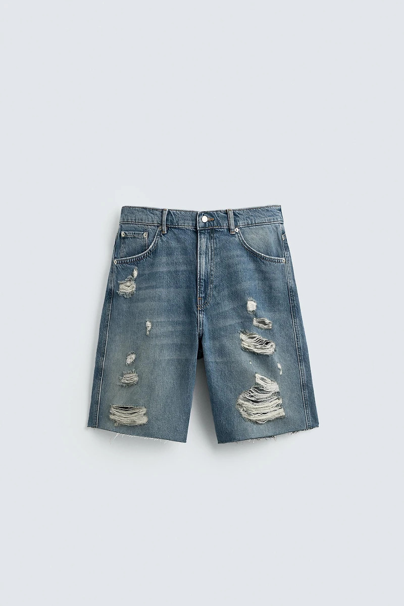 RIPPED RELAXED FIT DENIM SHORTS