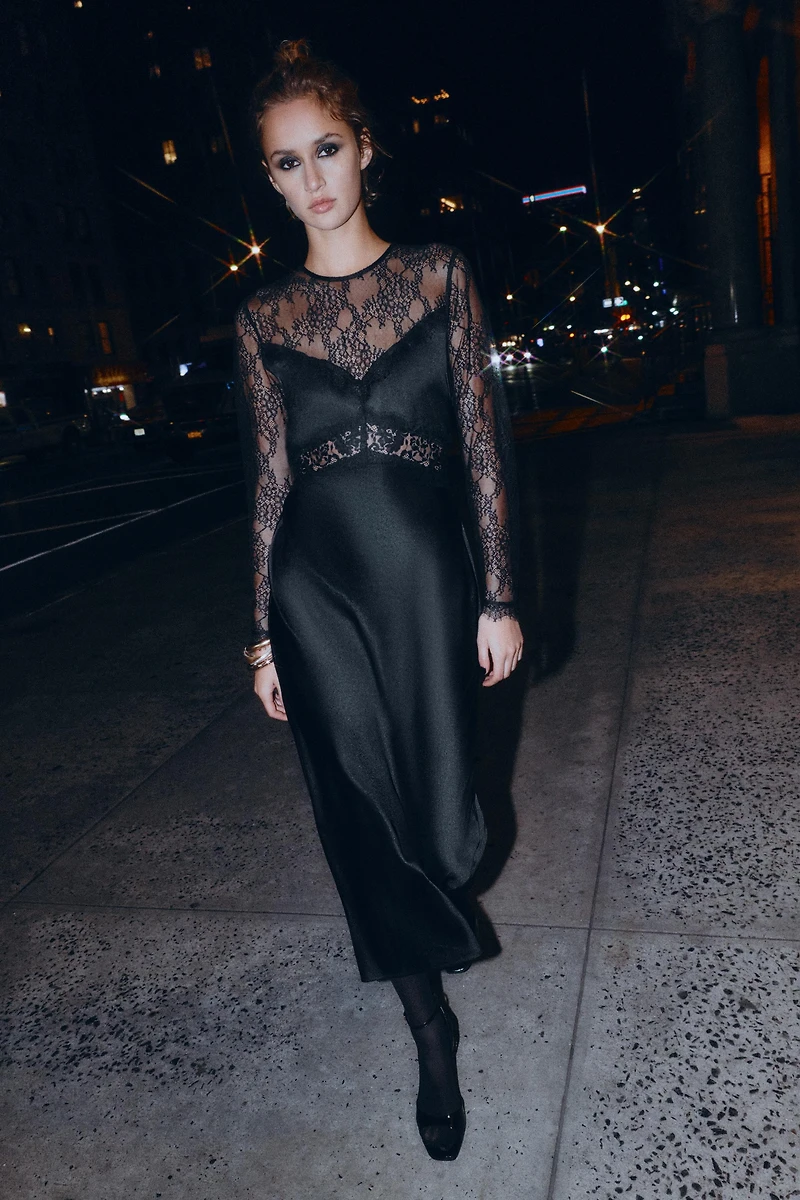 LONG COMBINATION LACE DRESS