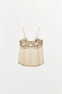 EMBROIDERED PRINTED ORGANZA TOP