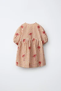 PLAID EMBROIDERED FLORAL DRESS