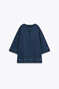 EMBROIDERED EYELET KNIT TOP