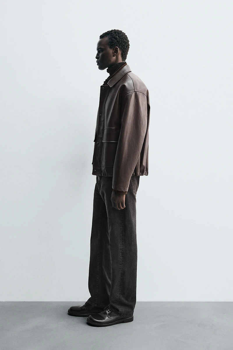 RELAXED FIT FAUX LEATHER JACKET