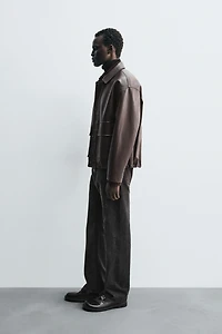 RELAXED FIT FAUX LEATHER JACKET