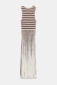 ROBE LONGUE À RAYURES PLISSÉE TEXTURÉE