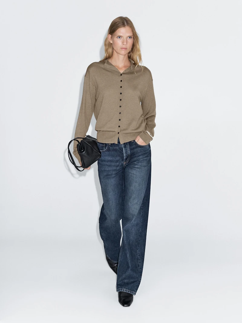 Knit cardigan with mock turtleneck