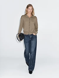 Knit cardigan with mock turtleneck