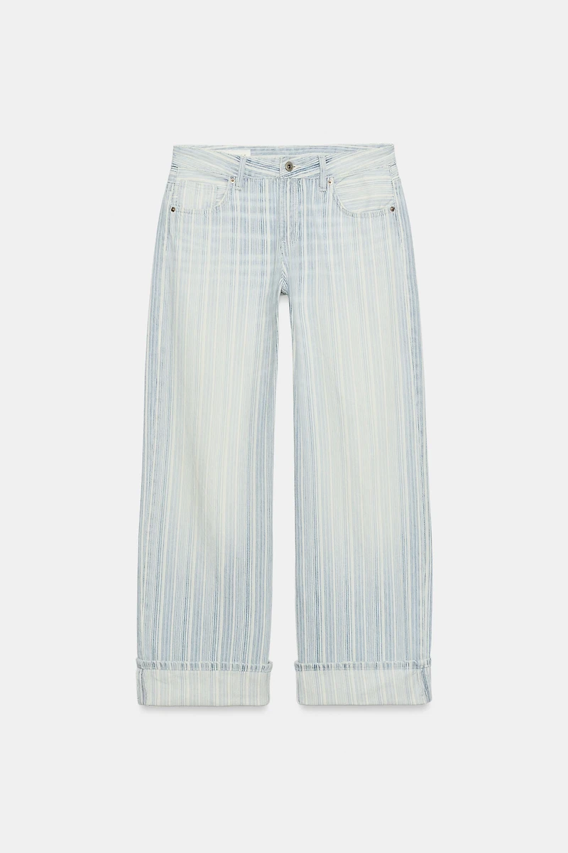 TRF LOW RISE STRIPED FOLDED LOOSE JEANS