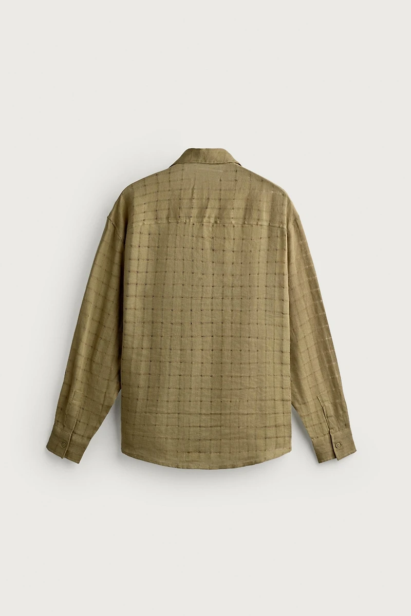 RELAXED FIT CHECKERED LINEN-COTTON JACQUARD SHIRT