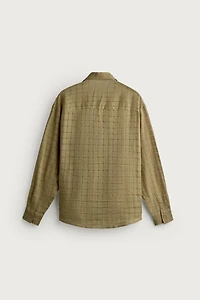 RELAXED FIT CHECKERED LINEN-COTTON JACQUARD SHIRT
