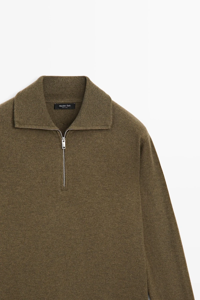 Mock neck zip-up knit sweater