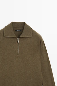 Mock neck zip-up knit sweater