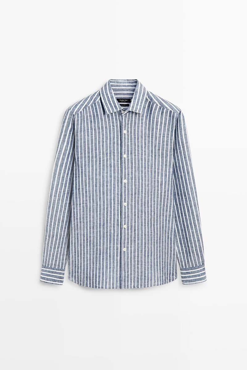 Regular fit striped 100% linen shirt