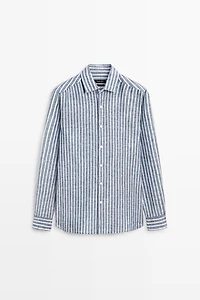Regular fit striped 100% linen shirt