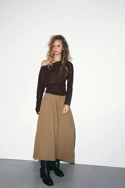 NYLON MIDI SKIRT