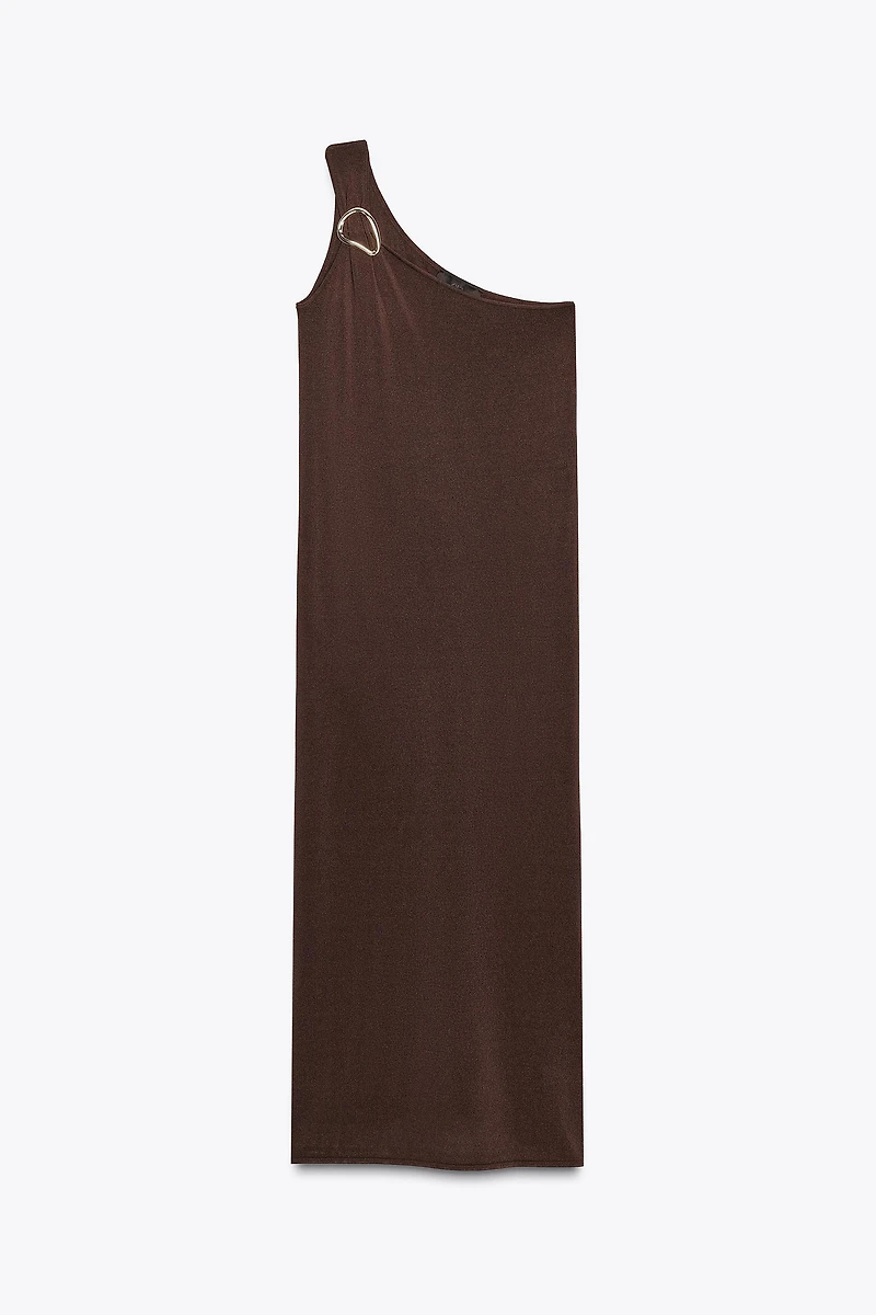 ROBE MIDI EN MAILLE ASYMÉTRIQUE AVEC DÉCOR