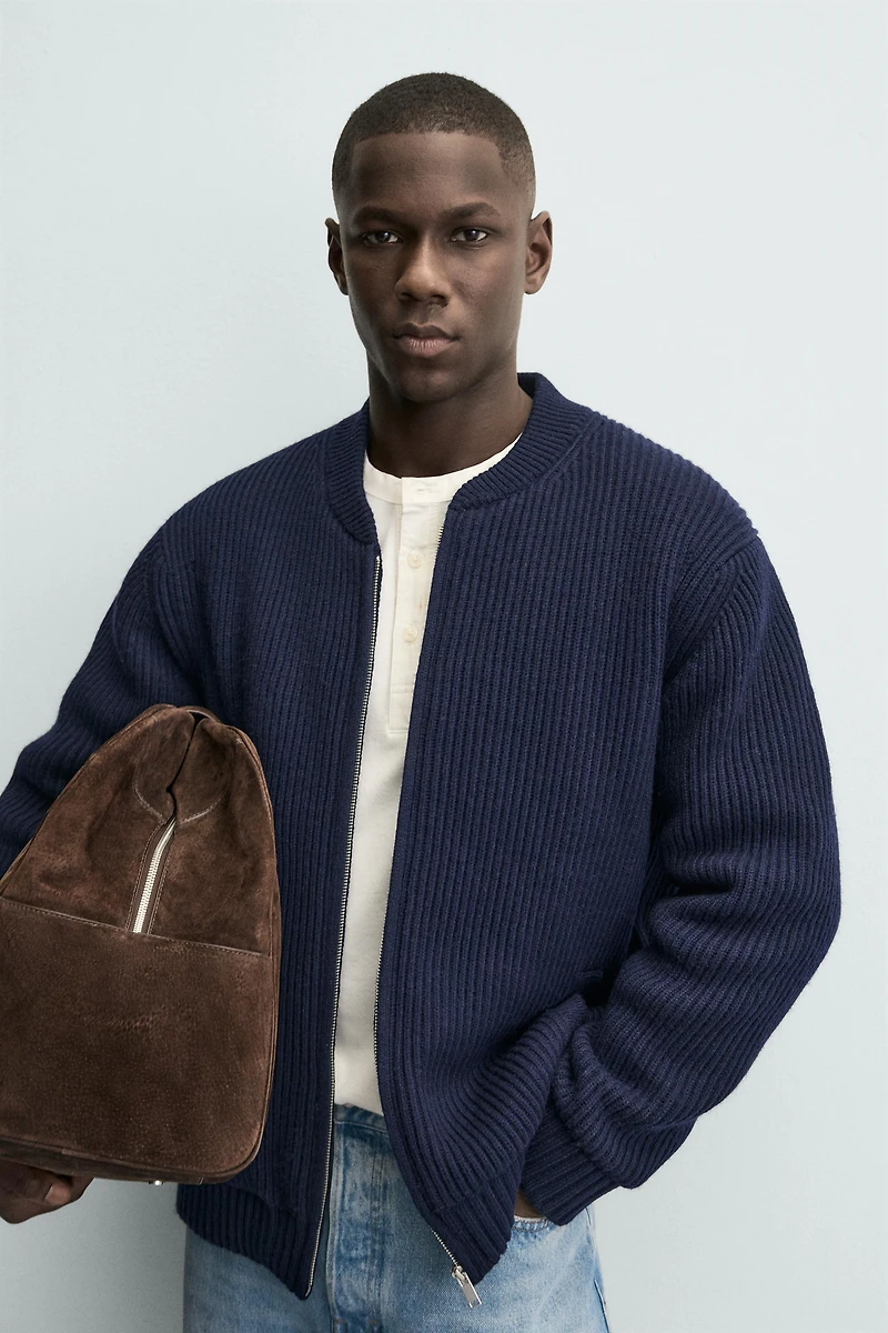 QUILTED KNIT BOMBER JACKET