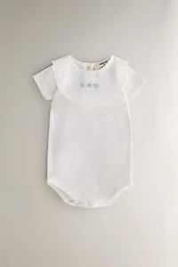 ELEPHANT EMBROIDERED SHORT BABY ROMPER