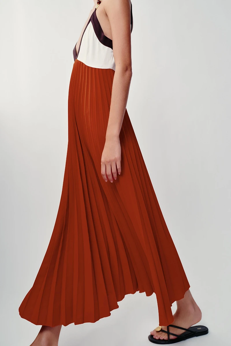BEADED PLEATED MIDI DRESS