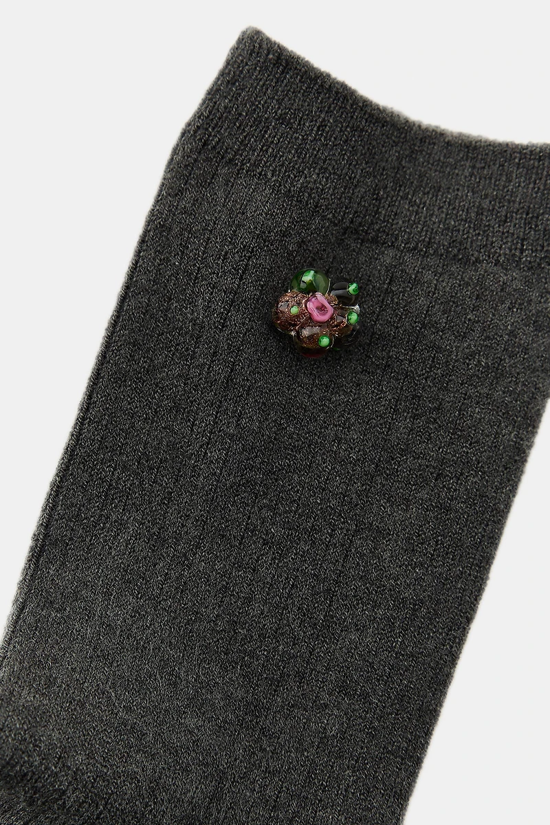 CHAUSSETTES UNIES FLEUR CRISTAL