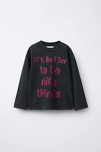 T-SHIRT EFFET DÉLAVÉ RAYURES ET INSCRIPTION