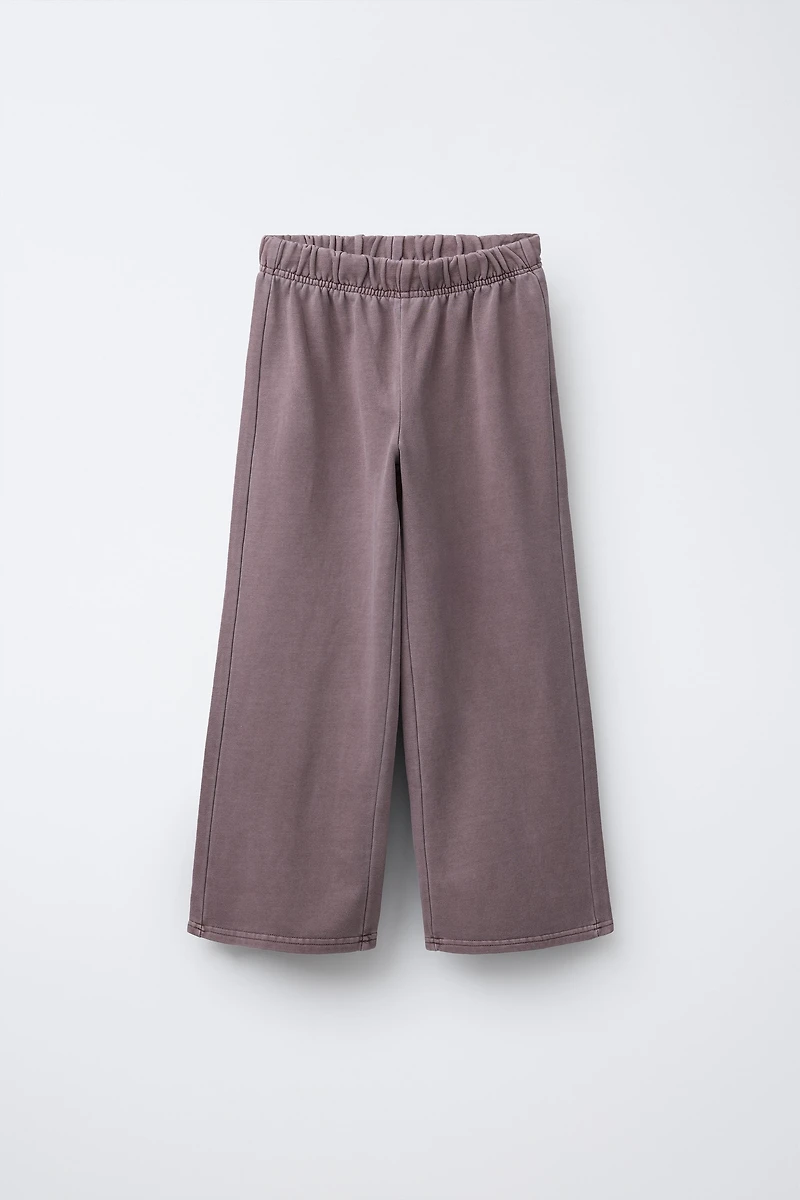 WASHED EFFECT WIDE LEG PANTS