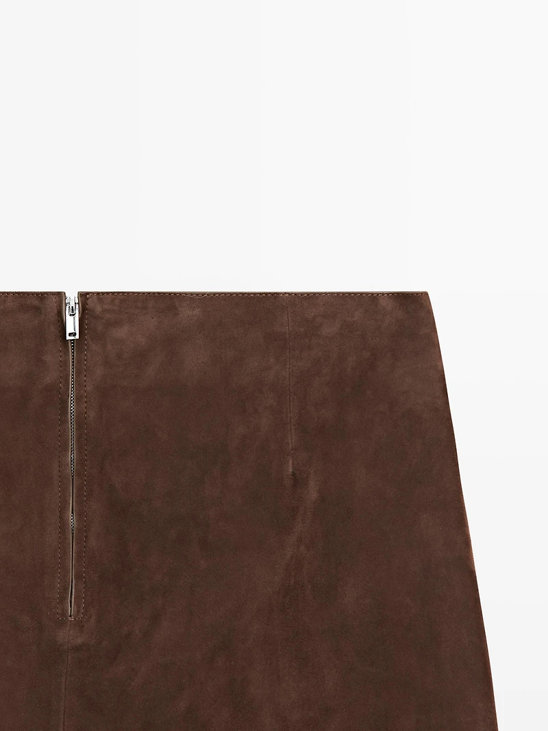 Suede leather mini skirt