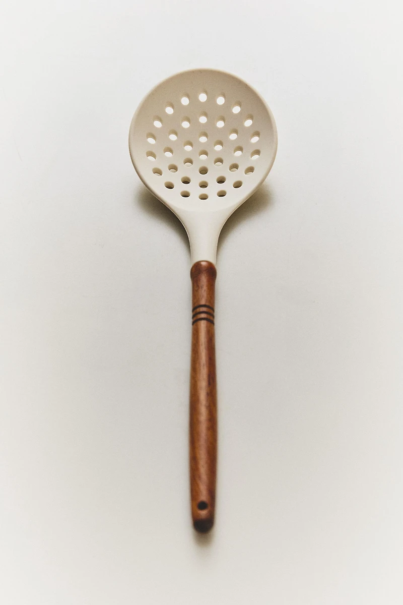 SILICONE AND WOOD SLOTTED SPOON