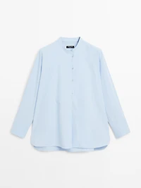 Shirt with stand collar and bib