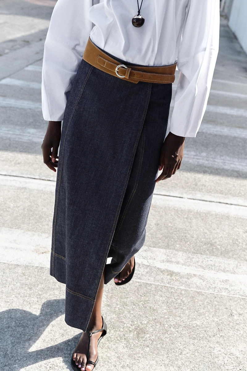 Z1975 BELTED DENIM MIDI SKIRT
