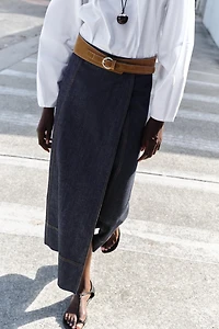 Z1975 BELTED DENIM MIDI SKIRT