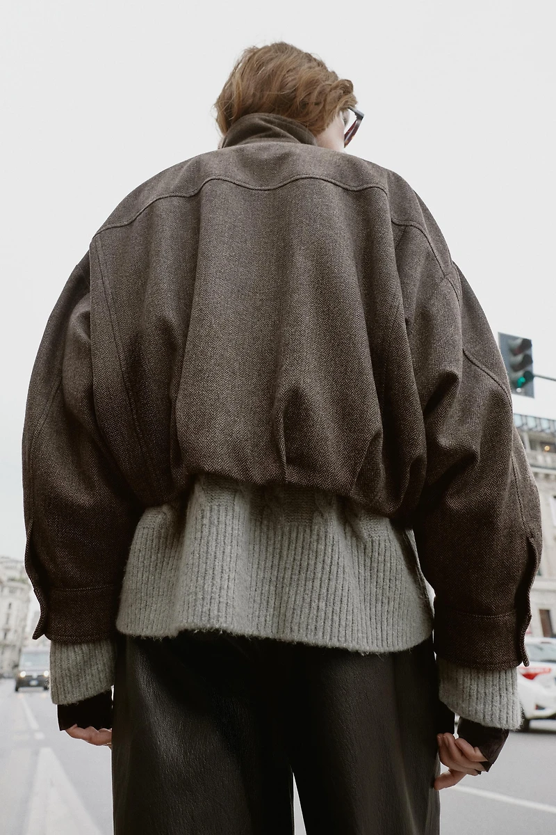 HERRINGBONE BALLOON BOMBER JACKET