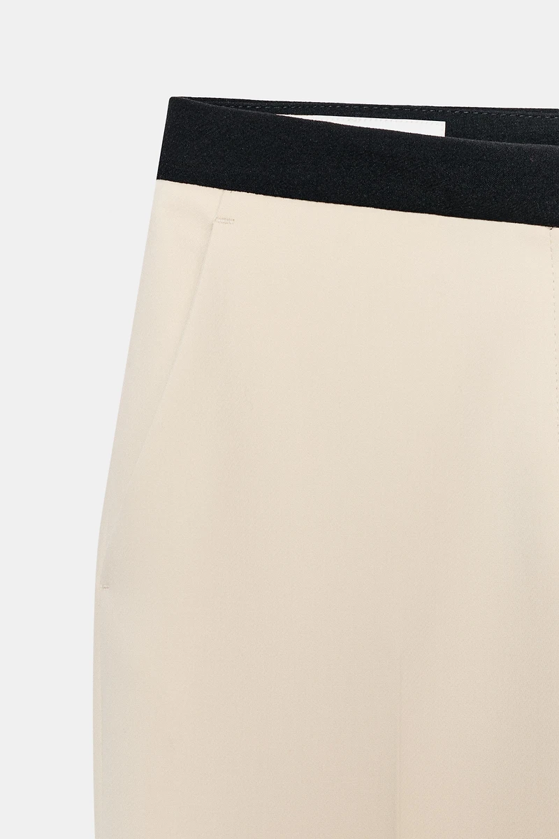 CONTRAST WAIST STRAIGHT LEG PANTS