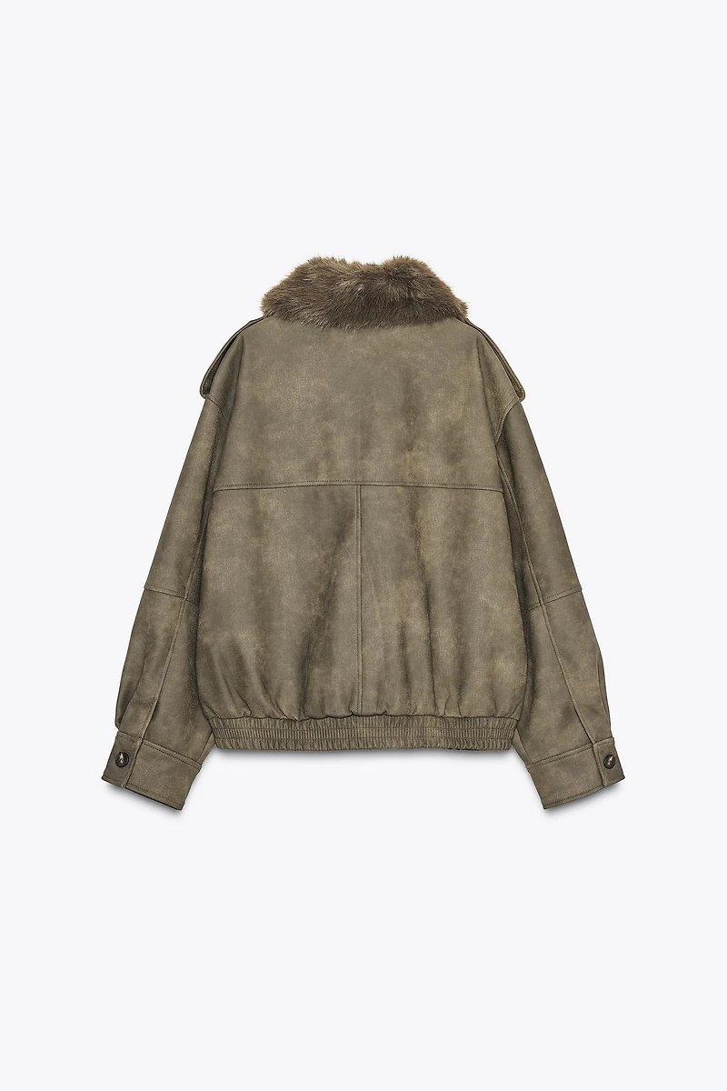 REMOVABLE COLLAR FAUX SUEDE JACKET