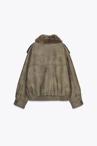REMOVABLE COLLAR FAUX SUEDE JACKET