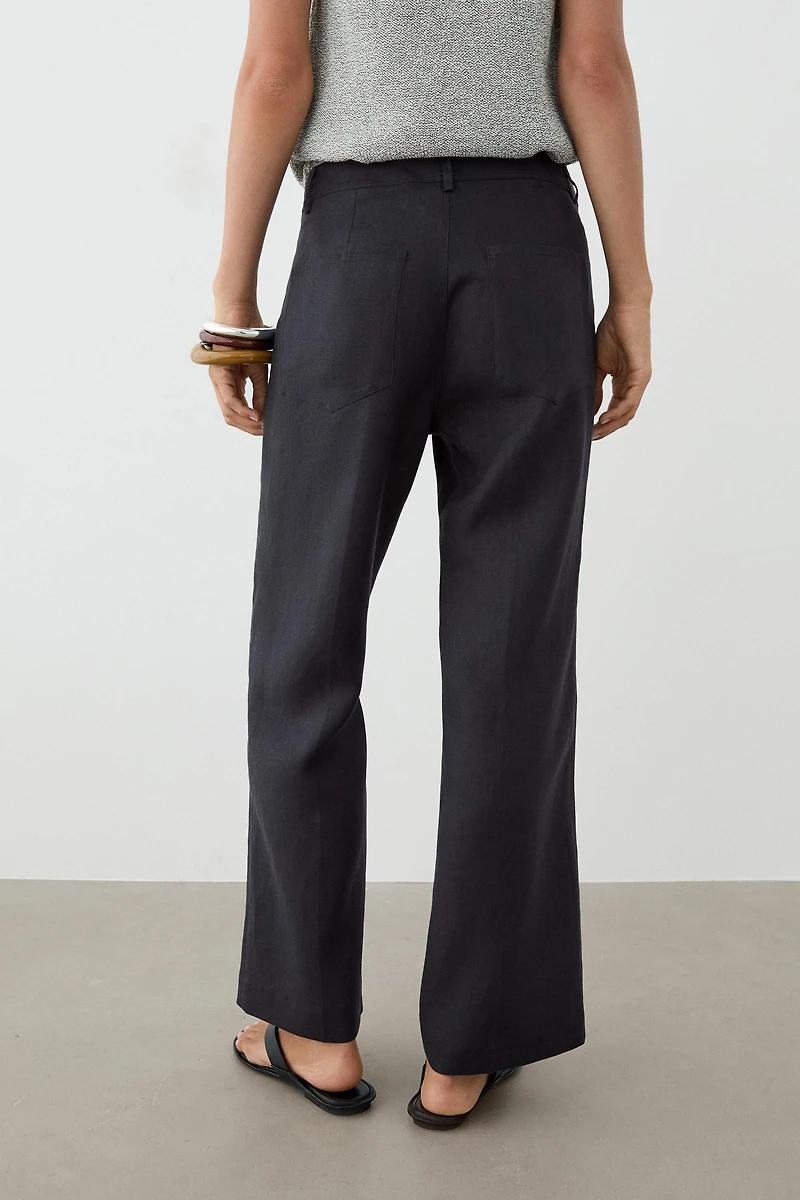 Pantalon kick flare cropped en lin