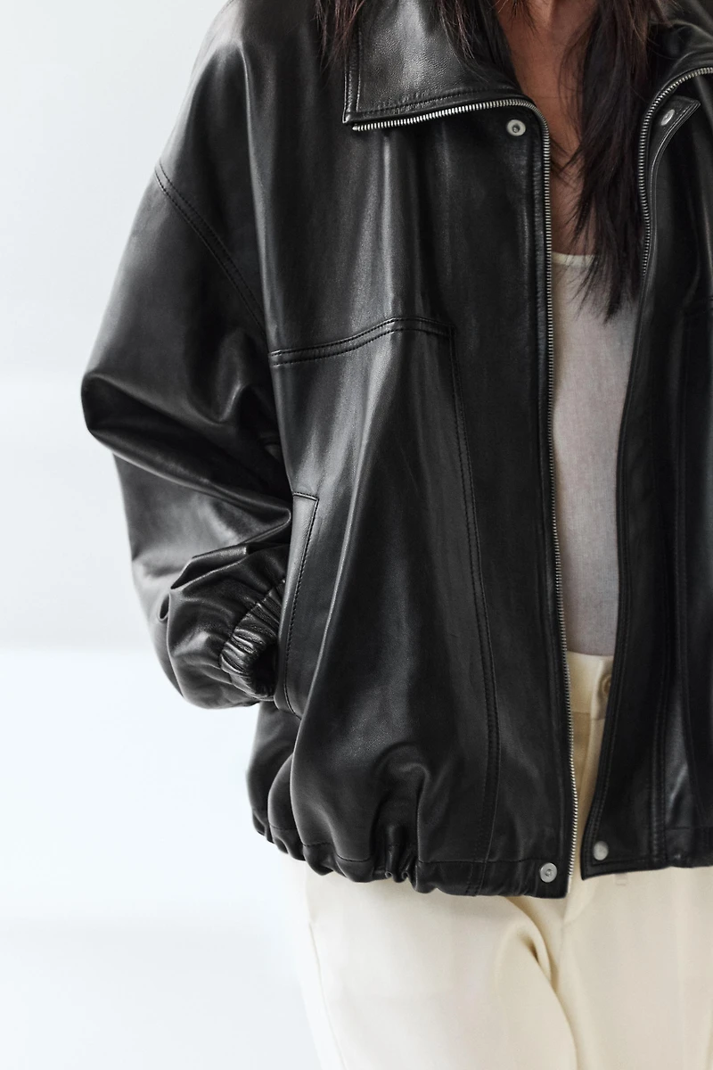 Veste bomber en cuir nappa