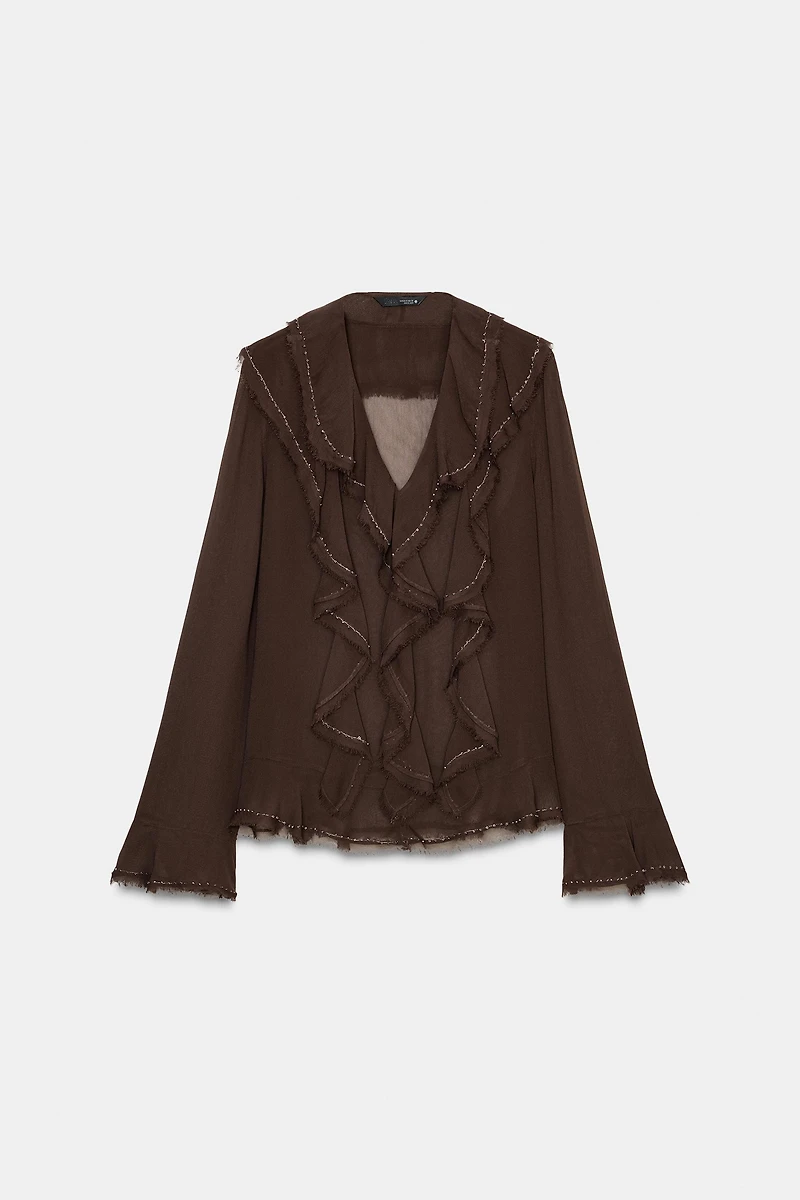 ZW COLLECTION BEADED RUFFLE BLOUSE