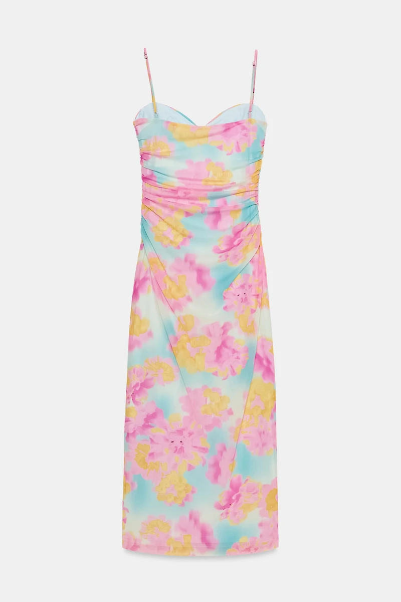 PRINTED TULLE MIDI DRESS
