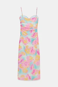 PRINTED TULLE MIDI DRESS
