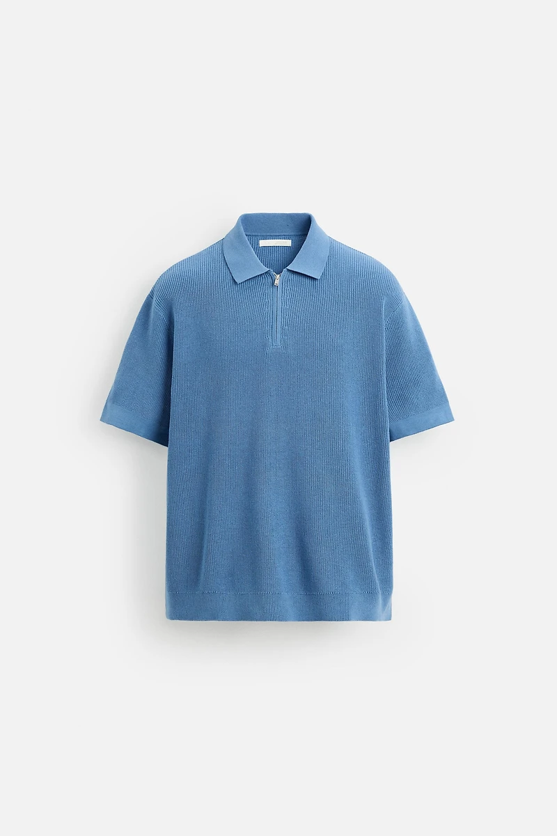 POLO EN MAILLE PERLÉE À ZIP