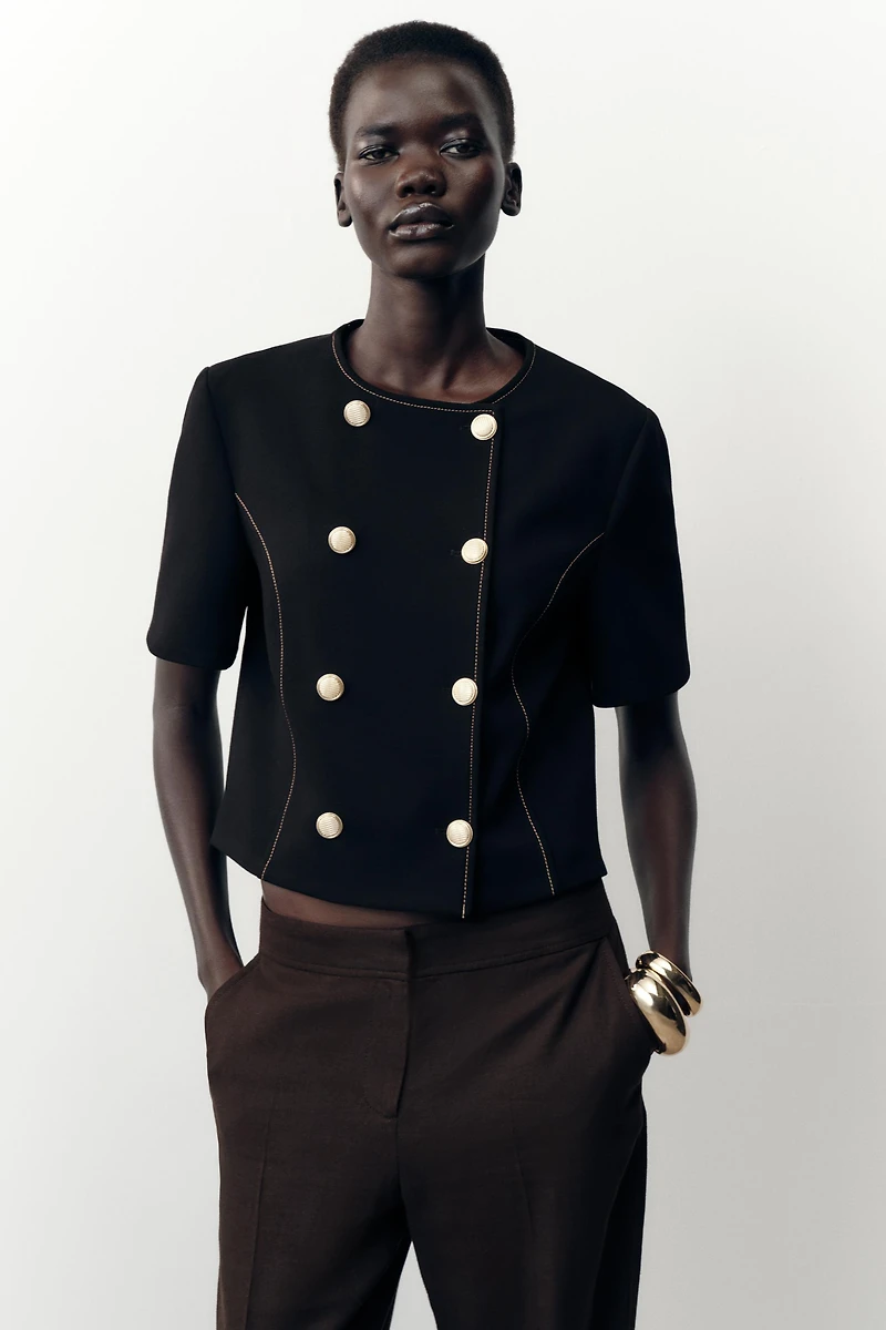 BLAZER MANCHES COURTES SURPIQÛRES CONTRASTE