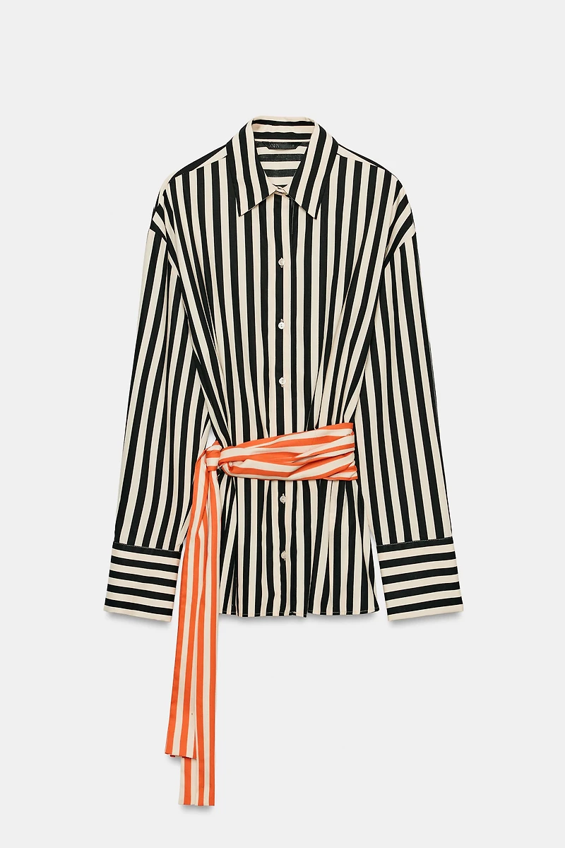 STRIPED SHIRT WITH CONTRASTING BELT