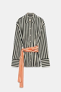 STRIPED SHIRT WITH CONTRASTING BELT