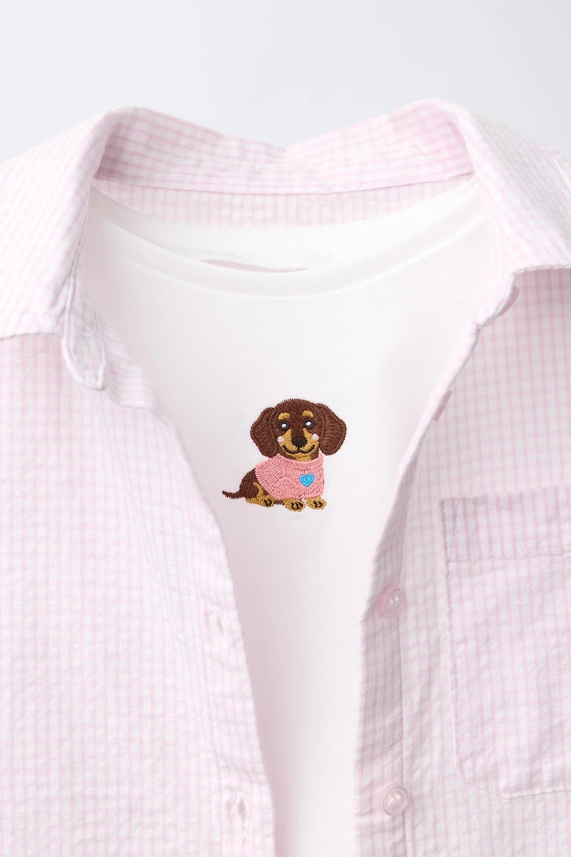 PACK CHEMISE À RAYURES AVEC T-SHIRT CHIEN BRODÉ