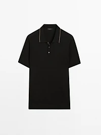 Knit polo shirt with coloured collar detail