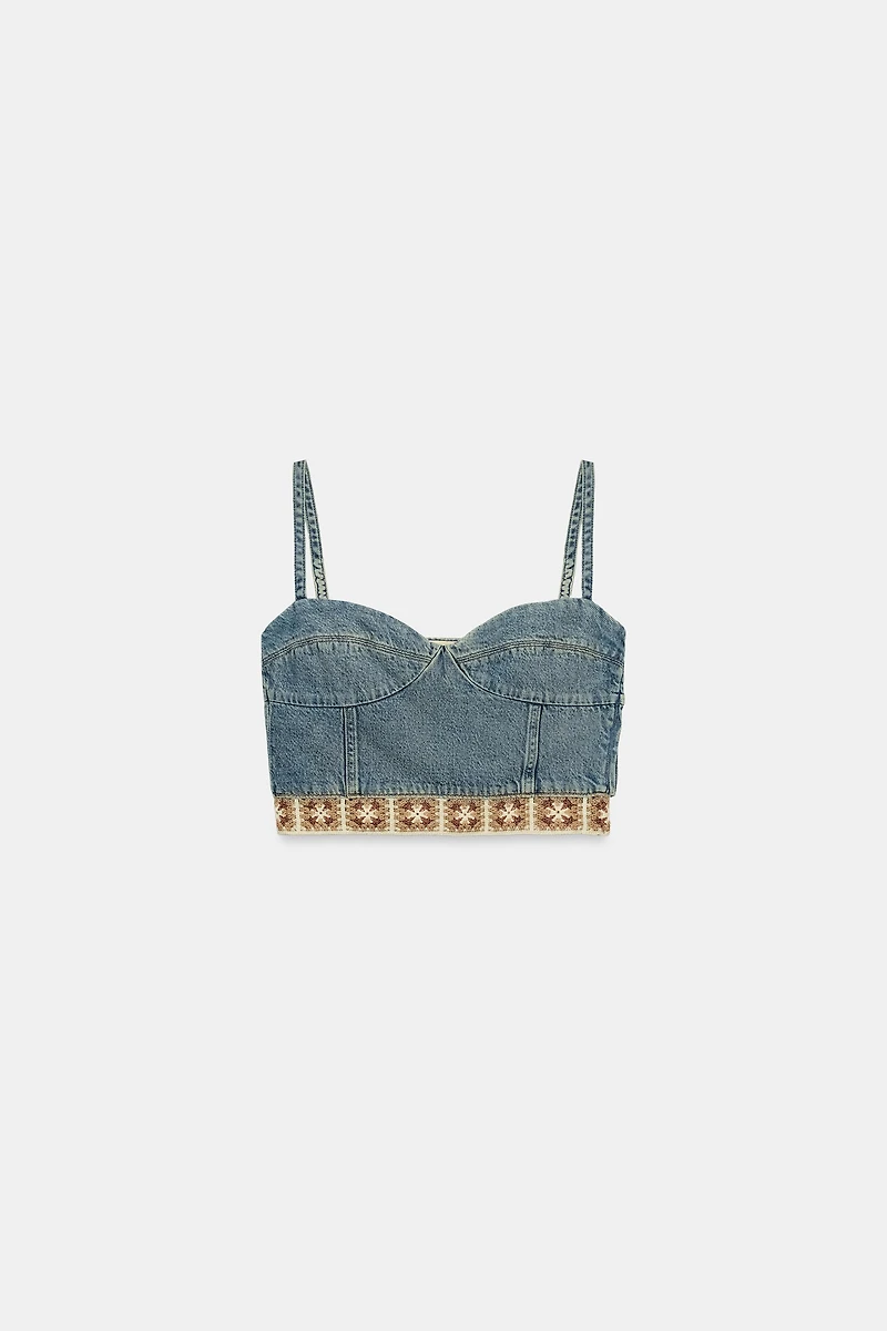 Z1975 COMBINATION CROCHET DENIM TOP