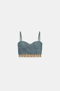 Z1975 COMBINATION CROCHET DENIM TOP