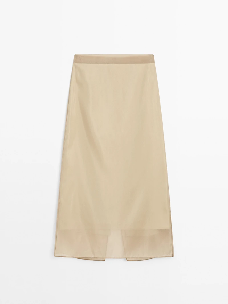 Silk blend double-layer midi skirt