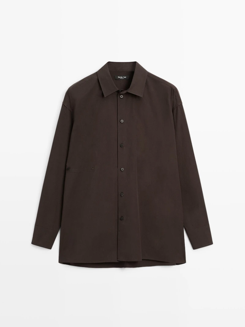Asymmetric button-up poplin shirt